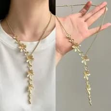 Colar de borla de flor em forma de Y dourado exclusivo temperamento exclusivo moda vintage corrente de clavícula