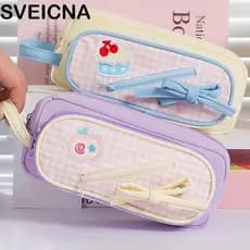 SVEICNA Bolsa De Papelaria Com Laço Coreano , Estojo Portátil De Armazenamento De Mesa Para Lápis De Frutas Coreanas , C