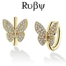 Ruby * Micro incrustado zircão borboleta brincos feminino elegante senhora brincos na moda clássico Super jóias