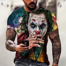 Camiseta Coringa Padrão Camisetas Summer Short Sleeve Top Moda Masculina Roupas Harajuku Pescoço Redondo