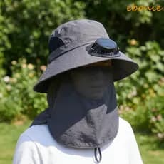 Chapéu De Sombreamento Solar De Pesca EBONIE , Ventilador Recarregável Portátil Ajustável De Aba Larga De Longa Duração