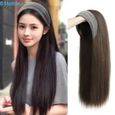 Peruca De Cabeça De Malha Larga Cinza TOBIE , Meia Faixa De Cabelo Estilo Coreano , Clipe Em Longo E Reto