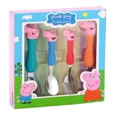 Kit 4 Talheres Peppa Pig Infantil De Aço Inoxidável