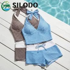 SILODO Biquíni De Duas Peças , Conjunto De Roupa De Banho Listrada Com Decote Em V , Maiô Xadrez Y2k De Verão