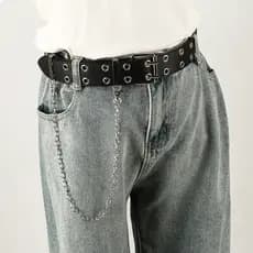 [Estoque pronto] Cinto PU com olho de escape duplo estilo Punk feminino Jeans decorativo moda corrente cinto largo WJG
