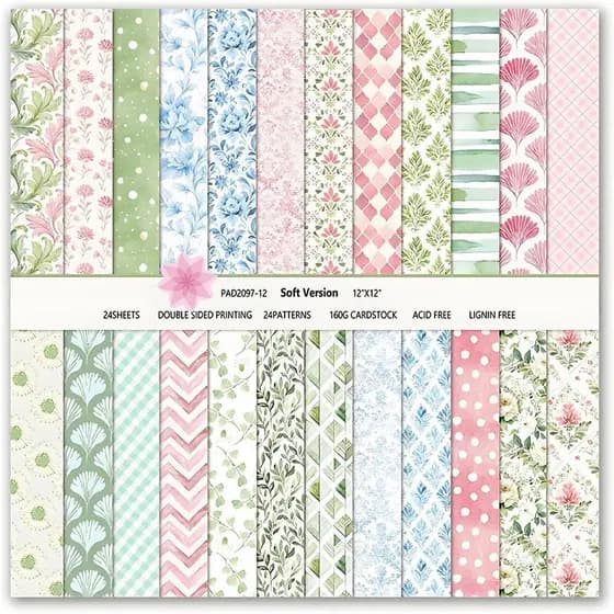 VIVIQUEN Pacote com 24 Folhas de Papel Floral Multicolorido para Scrapbook, 12 polegadas, Papel Artesanal Especializado