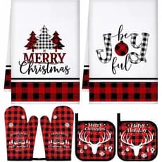 Bencailor Conjunto de 6 Peças para Cozinha de Natal: Toalhas de Cozinha com Tema de Árvore de Natal, Luvas de Forno e Su