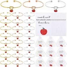 Presentes de Apreciação para Professores Ferreve, Pulseiras com Laço em Lote com Cartões de Agradecimento para o Dia da