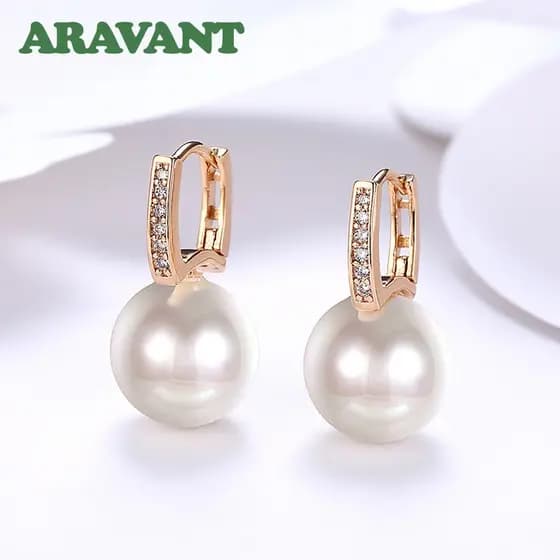 Aravant 925 Prata 18K Ouro 12mm Brincos De Gota De Pérola Para Mulheres Jóias De Moda De Casamento