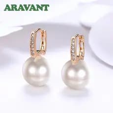 Aravant 925 Prata 18K Ouro 12mm Brincos De Gota De Pérola Para Mulheres Jóias De Moda De Casamento