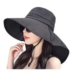 Chapéu Feminino Praia Aba Longa Preto Proteção UV50+