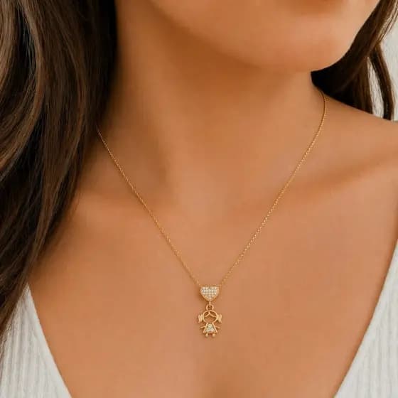 Colar Pingente Coração e Filha Dia Das Mães Ouro 18k Ou Prata 925