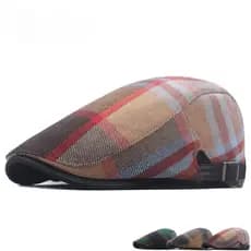 Nova Boina Xadrez Colorida Masculina Estilo Britânico Retrô, Boné de Outono Tipo Pintor com Aba Curva, Boné Newsboy Ajus