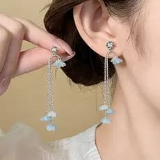 Nevoeiro azul flor doce temperamento moda brincos nicho Design longo borla brincos