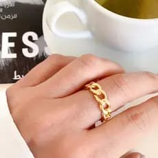 Anel Aro Modelo Corrente De Elos Semi Joia Ouro 18K e prata 925