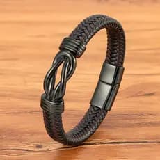 (M771) Moda Preto Ouro Aço Inoxidável Pulseira De Couro Masculino Acessórios De Aniversário Jóias Presente