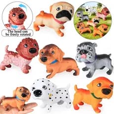 Modelos de Dálmatas, Dachshunds e Bulldogs, com cabeças rotativas, brinquedos decorativos fofos, presentes para crianças