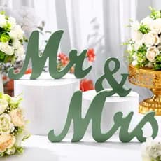 Decoração de Mesa com Letras de Madeira "Mr & Mrs" em Verde Sálvia, 3 Peças, Letras "Sweetheart Mr and Miss", Letreiro A