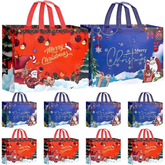Pacote com 8 Sacolas de Presente de Natal Extra Grandes, Sacolas de Natal Reutilizáveis de Tecido Não Tecido para Embala