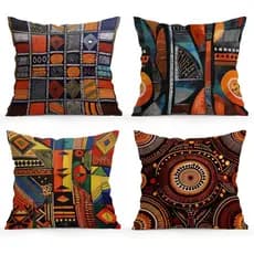 Capas de Almofada com Ilustrações Geométricas Africanas ORMAN, 18x18 Polegadas, Conjunto de 4, Capa de Almofada Marrom p