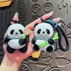 Desenhos animados de couro panda chaveiro bonito panda couro casal chaveiro chave do carro pingente mochila pingente pre