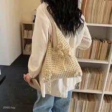 Bolsa de ombro oca flor tecida à mão feminina de grande capacidade estilo férias sacola All-Match 2026 novo estilo