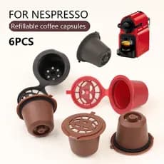 6 Peças Recarregáveis Reutilizáveis Para Cápsula Nespresso , Máquina De Café Expresso Cápsulas Com Colher Uma Escova
