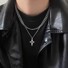 Novo Aço Inoxidável Estrela Pingente Dupla Camada Colar Masculino Punk Corrente Estilo Hip-Hop Minimalista Moda Commuter