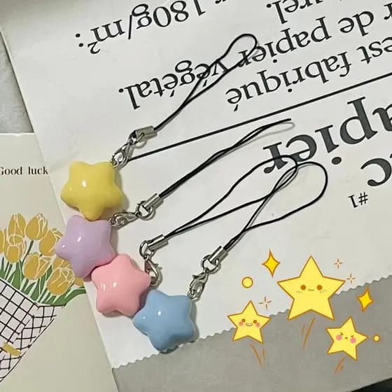 [Pingente] Creme Dopamina Bonito Dos Desenhos Animados Estrela Pingente Menina Coração Cordão Do Telefone Móvel Estilo P