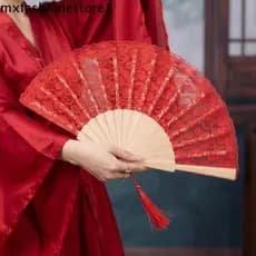 Ventilador Dobrável Com Acabamento Em Renda MXFASHIONE , Portátil Leve Oco Clássico Decorativo Vintage