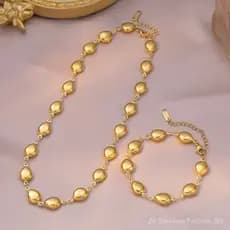Hollow oval water droplet titanium steel necklace bracelet for women, plated with 18K gold without fading