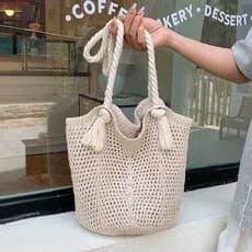 Bolsa De Ombro De Malha JUNYUE , Sacola Boêmia De Crochê Doce , Praia Oca Espaçosa De Grande Capacidade