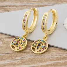 Venda A Quente Brincos De Ouro Árvore Da Vida Para Mulheres Geométricos De Cristal Coloridos Jóias De Moda