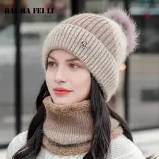 2 Pçs Feminino Inverno Malha Chapéu E Cachecol Conjunto Bonito Engrossado Quente De Esqui Ciclismo À Prova De Vento Lenç