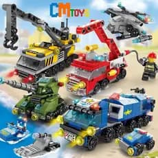 Blocos de Construção Lego BMZ-Spots Mini 6 em 1 DIY Carro de Polícia-Militar-Carro de Bombeiros Castelo Modelo de Tijolo