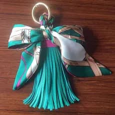 Saco pingente lenço seda pingente arco saco PU franja de couro chaveiro saco charme pingente das mulheres