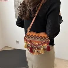 JUNYUE Bolsas Crossbody Estilo Étnico , Bolsa De Ombro Com Franja De Borla Em Formato De Amor Tecido Mensageiro Boêmia