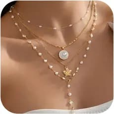 FAXHION 5PCS Colares de Cruz Banhados a Ouro 14k para Mulheres, Conjuntos de Joias Boho Longas com Pingentes de Diamante