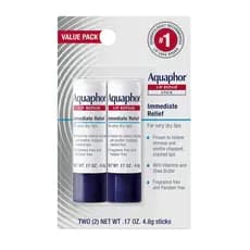 Aquaphor Lip Repair Stick, conjunto de bálsamo labial hidratante, alivia a secura, bastão de 0.17 onças, pacote de 2 pal