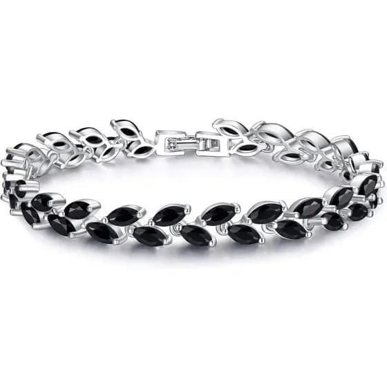 EVER FAITH Pulseira de Tênis Romana Glamorosa com Zircônia Cúbica e Folhas Pequenas em 2 Camadas para Noivas