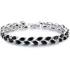 EVER FAITH Pulseira de Tênis Romana Glamorosa com Zircônia Cúbica e Folhas Pequenas em 2 Camadas para Noivas