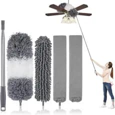 Kit de Pano de Microfibra UIMO com Cabo Extensor (30–100") – Cabeças Laváveis e Flexíveis, Pano Extensível para Limpeza