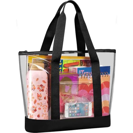 Bolsa Transparente para Lavanderia - Fecho de Zíper, Alça de Ombro Longa, Acabamento em Tecido. |   Fecho com zíper