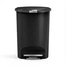 simplehuman Lixeira de Cozinha Semi-Redonda de 50 Litros / 13 Galões com Tampa de Fechamento Seguro, Plástico Preto