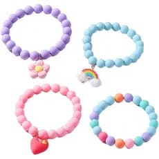 ASHMITA 4 Pares de Pulseiras de Corrente Grossa Leves de Resina Multicoloridas com Contas Coloridas em Forma de Coração,