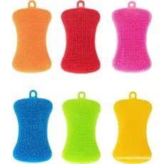 Esponja de Silicone para Lavar Louça, Kit com 6 Esponjas Reutilizáveis de Limpeza para Cozinha, Esponjas de Silicone Dup