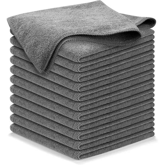 Pano de Limpeza de Microfibra USANOOKS Cinza - 12 Peças (12,5"x12,5") - Alto Desempenho - 1200 Lavagens, Toalha de Micro