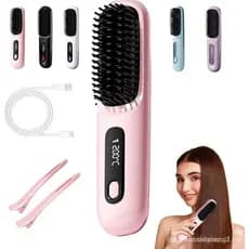 Escova Térmica, Escova Alisadora de Cabelo Sem Fio, Escova Térmica para Cabelos Curtos, 3 Configurações de Calor e Tela