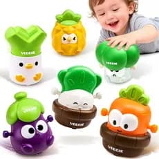 Pacote com 6 Carros de Brinquedo de Empurrar e Andar para Crianças de 1 a 3 Anos, Brinquedo Sensorial de Frutas e Vegeta