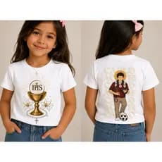 Camiseta infantil unissex blusa católica Carlo acutis 100% algodão moda cristã confortável
